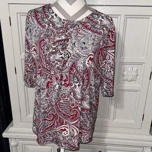 Liz Claiborne Red and White Paisley Tunic Top Size XL